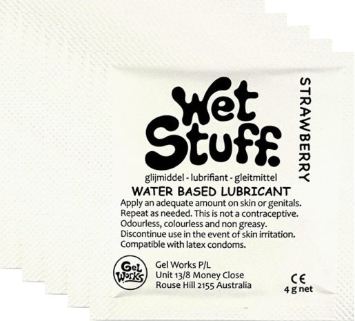 Wet Stuff Strawberry Water Based Lubricant Sample Travel Sachets 4g (100 Pack)