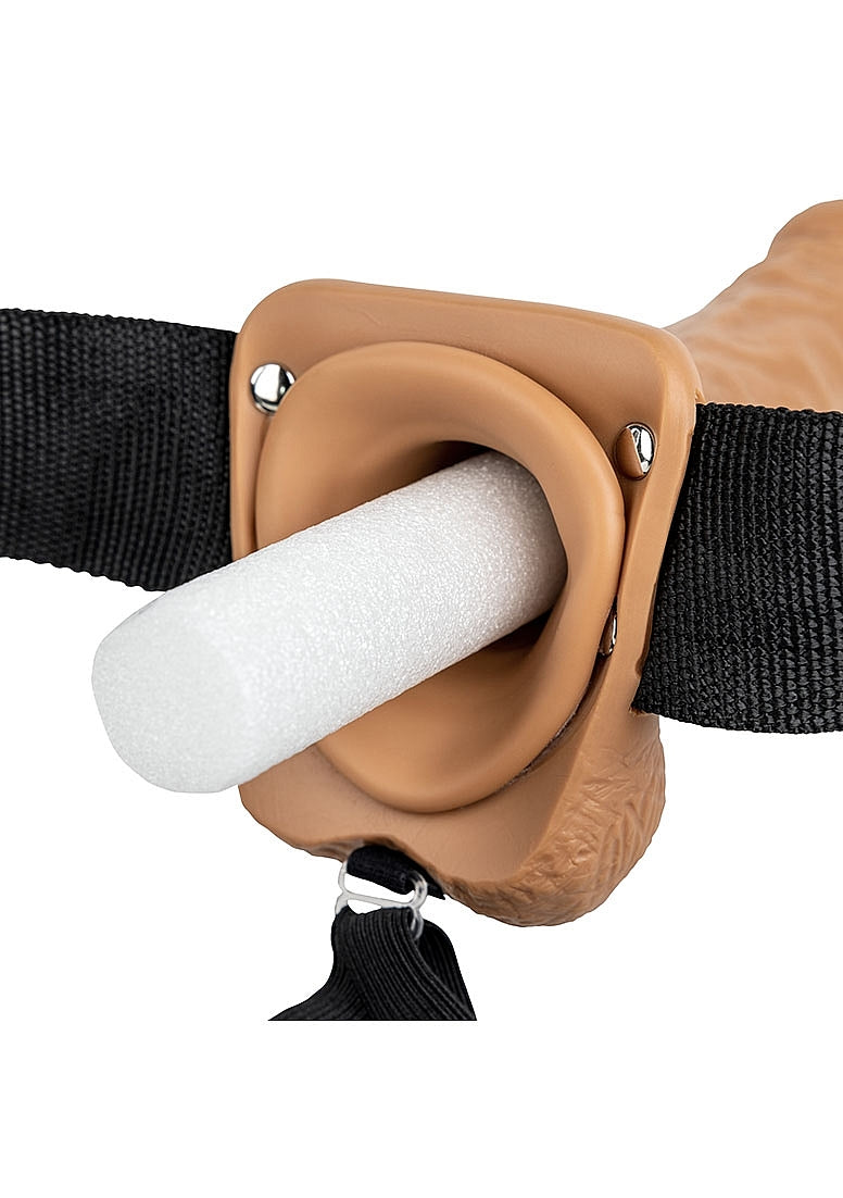 Shots Toys | REALROCK Vibrating Hollow Strap-On + Balls - 9" / 23cm Tan