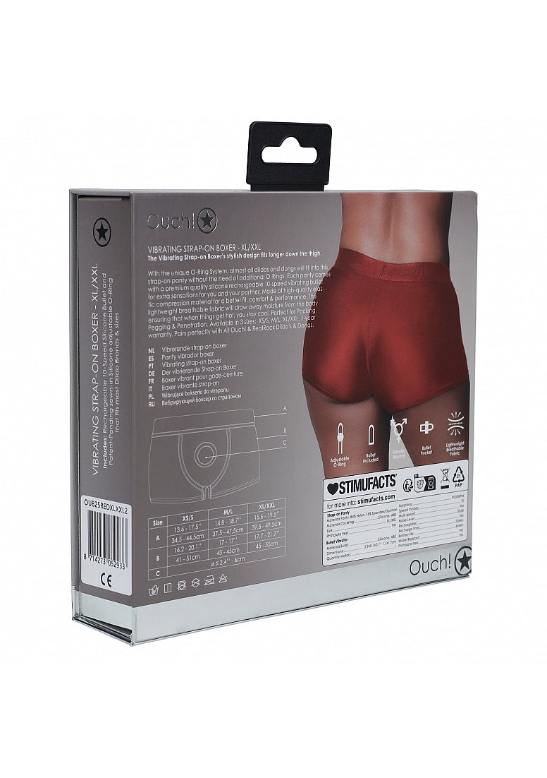 Shots Toys | OUCH! Vibrating Strap-on Boxer - Red - Size XL/XXL