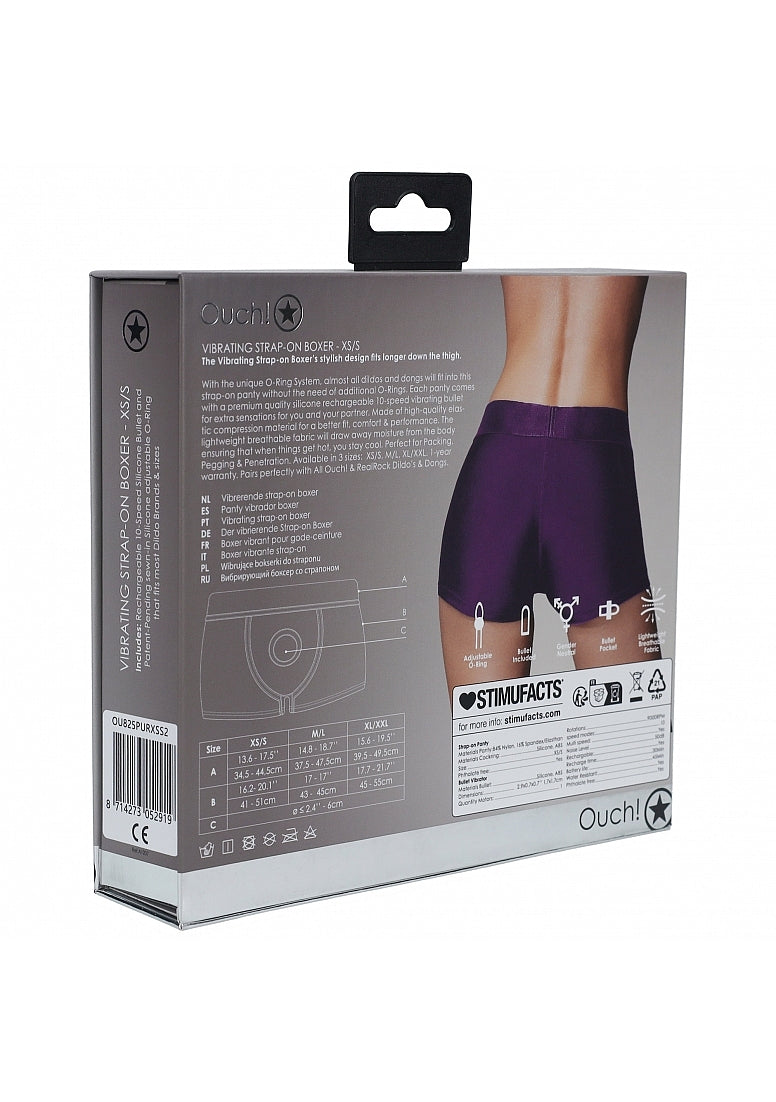 Shots Toys | OUCH! Vibrating Strap-on Boxer - Purple - Size XS/S
