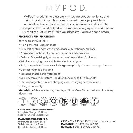 Calexotics MyPod Massager Vibrator with UV Sanitizing Light White