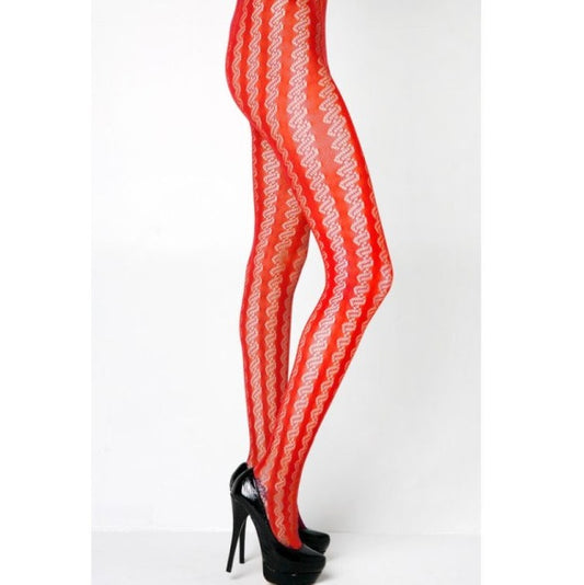 Killer Legs Stella Elyse Coiled Lines Fishnet Tights Red Size OS