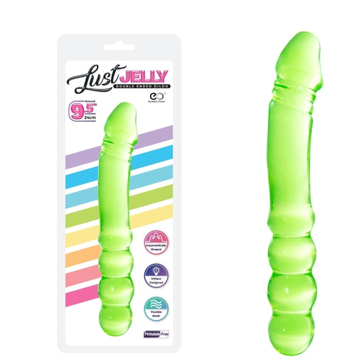 Excellent Power Lust Jelly PVC 9.5" Double Dong Green