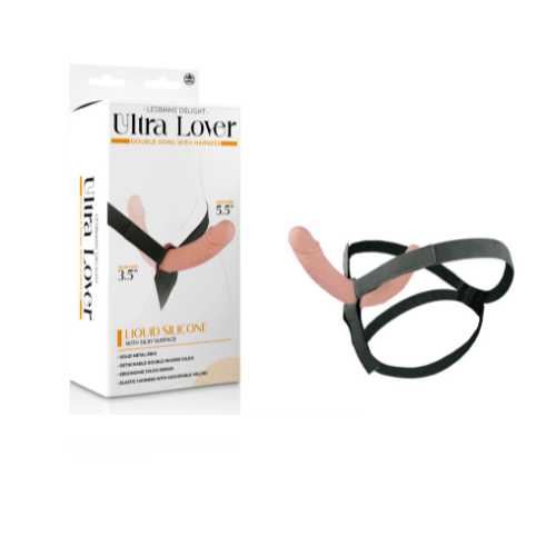Excellent Power Ultra Lover 8" Silicone Double Dong With Strap On Flesh