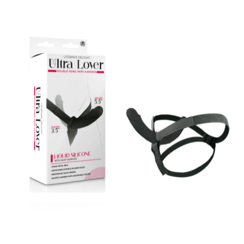 Excellent Power Ultra Lover 8" Silicone Double Dong With Strap On Black