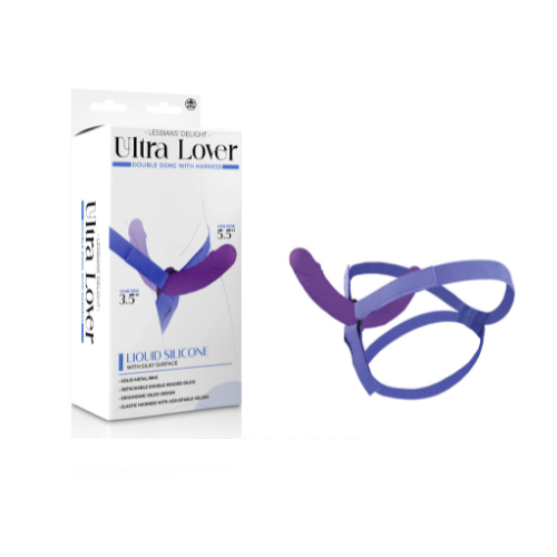 Excellent Power Ultra Lover 8" Silicone Double Dong With Strap On Purple