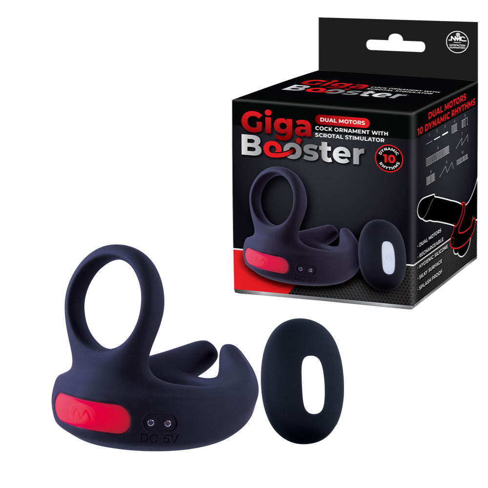 Excellent Power Giga Booster Vibrating Cock Ring w Scrotum Ring