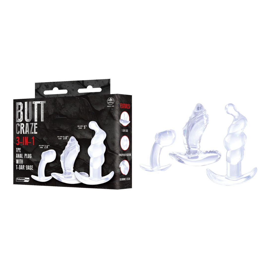 Excellent Power Butt Craze 3-In-1 TPE Anal Plug with T-Bar Base Kit