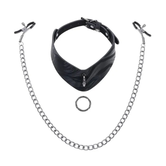 Sportsheets Velvet Noir Collar & Removable Clamps
