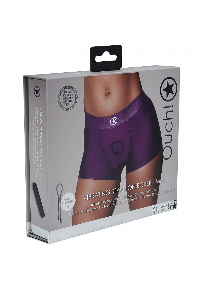 Shots Toys | OUCH! Vibrating Strap-on Boxer - Purple - Size M/L