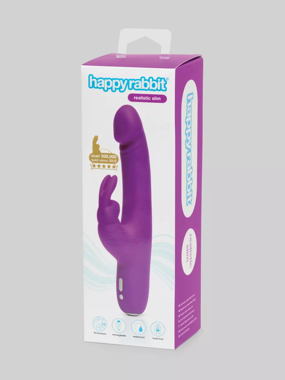 Love Honey Happy Rabbit Slimline Realistic Rechargeable Rabbit Vibrator Purple