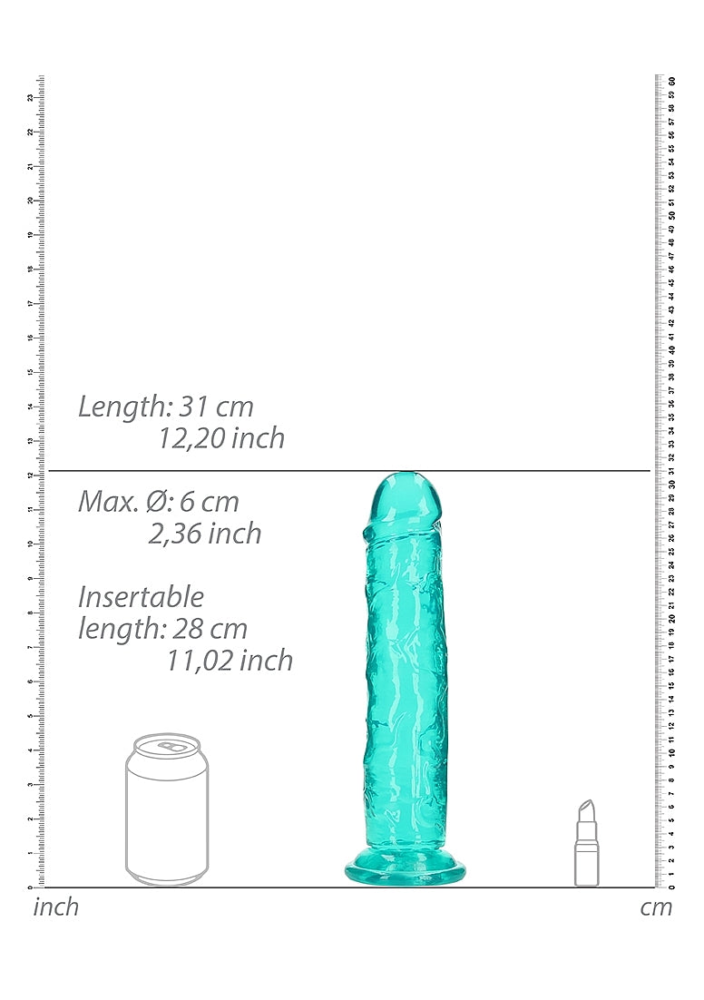 Shots Toys | REALROCK Crystal Clear 11" Straight Dildo No Balls - Turquoise