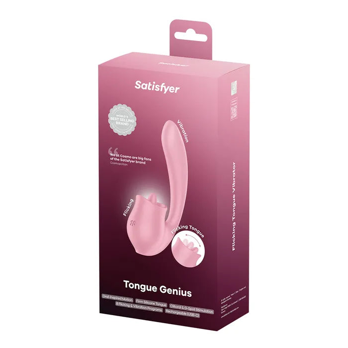 Satisfyer Tongue Genius - Pink Flicking Clitoral G-Spot Stimulator Vibrator