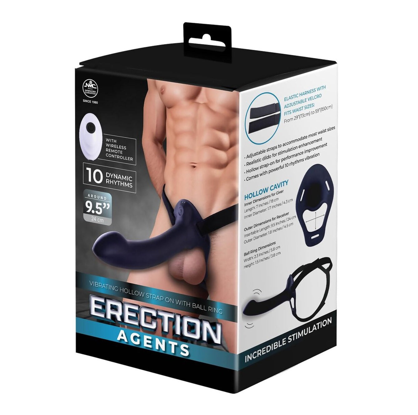 Excellent Power Erection Agents 9.5" Hollow Vibration with Remote Control Black