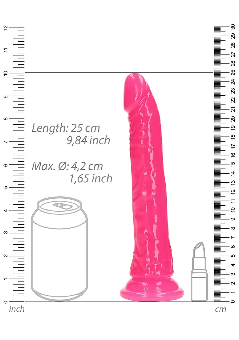 Shots Toys | REALROCK 25cm Slim Glow in the Dark Neon - Pink (9") Dildo Dong