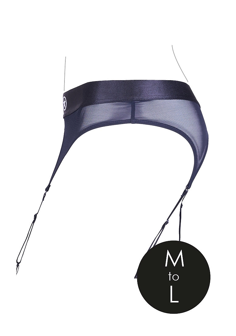 Shots Toys | OUCH! Vibrating Strap-On Thong with Adjustable Garters - Black - Size M/L