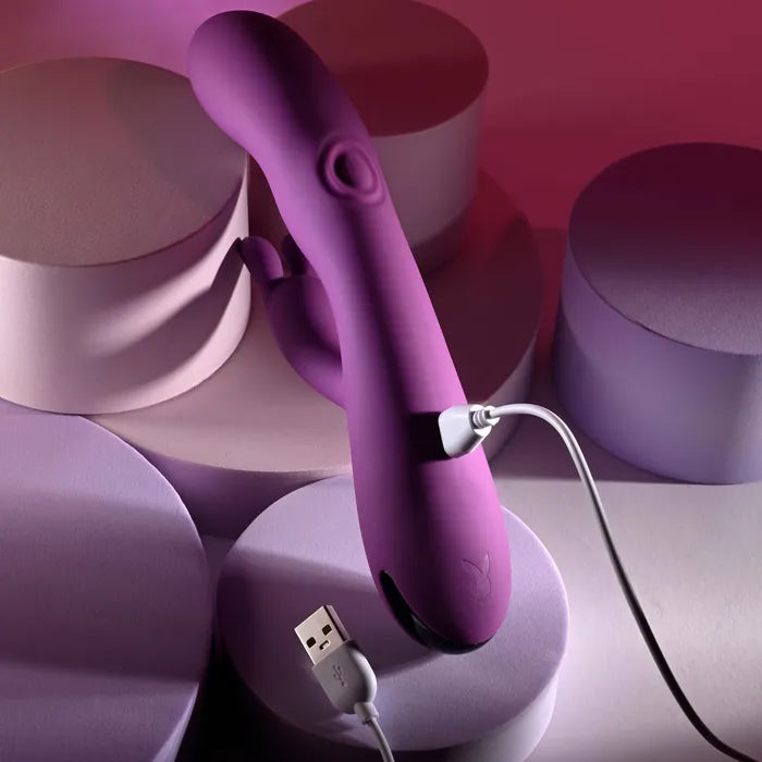 Playboy Pleasure BUSY BUNNY - Purple 22.6cm Rabbit Vibrator with Tapping Shaft