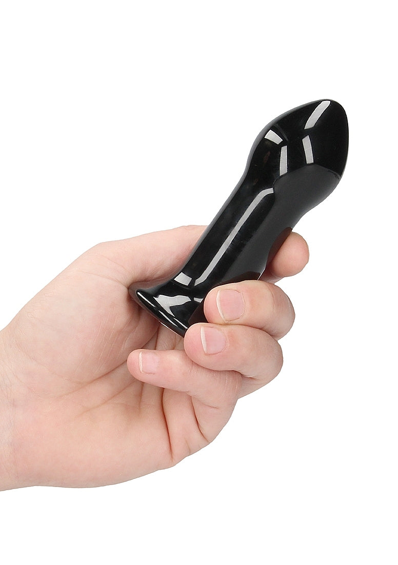 Shots Toys | Pluggy - Glass Vibrator With Suction Cup and Remote - Black