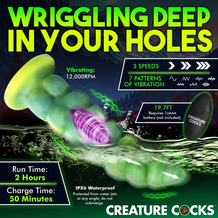 Creature Cocks Squirmer - Green 22.3cm Thrusting Fantasy Dildo