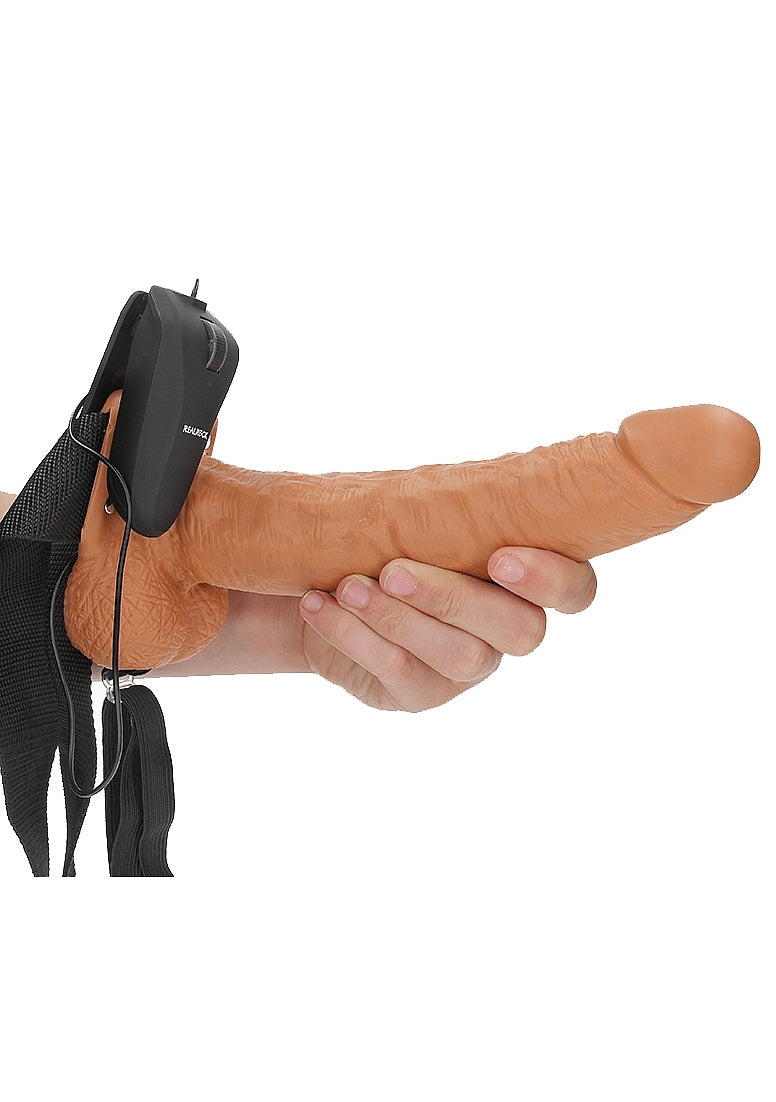 Shots Toys | REALROCK Vibrating Hollow Strap-On + Balls - 9" / 23cm Tan