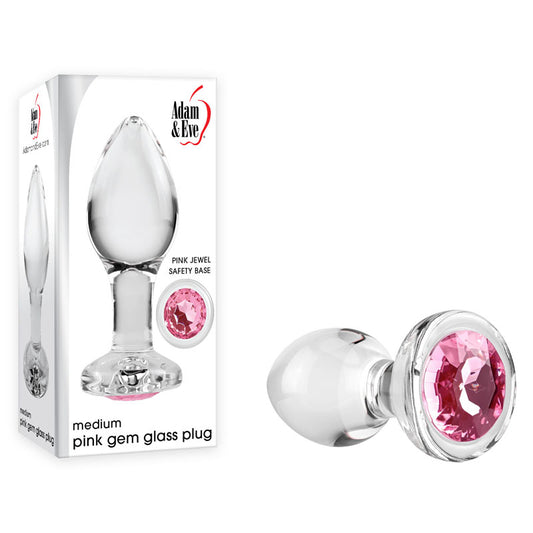 Adam & Eve PINK GEM GLASS PLUG MEDIUM - Clear Glass 8.7cm Butt Plug with Pink Gem Base
