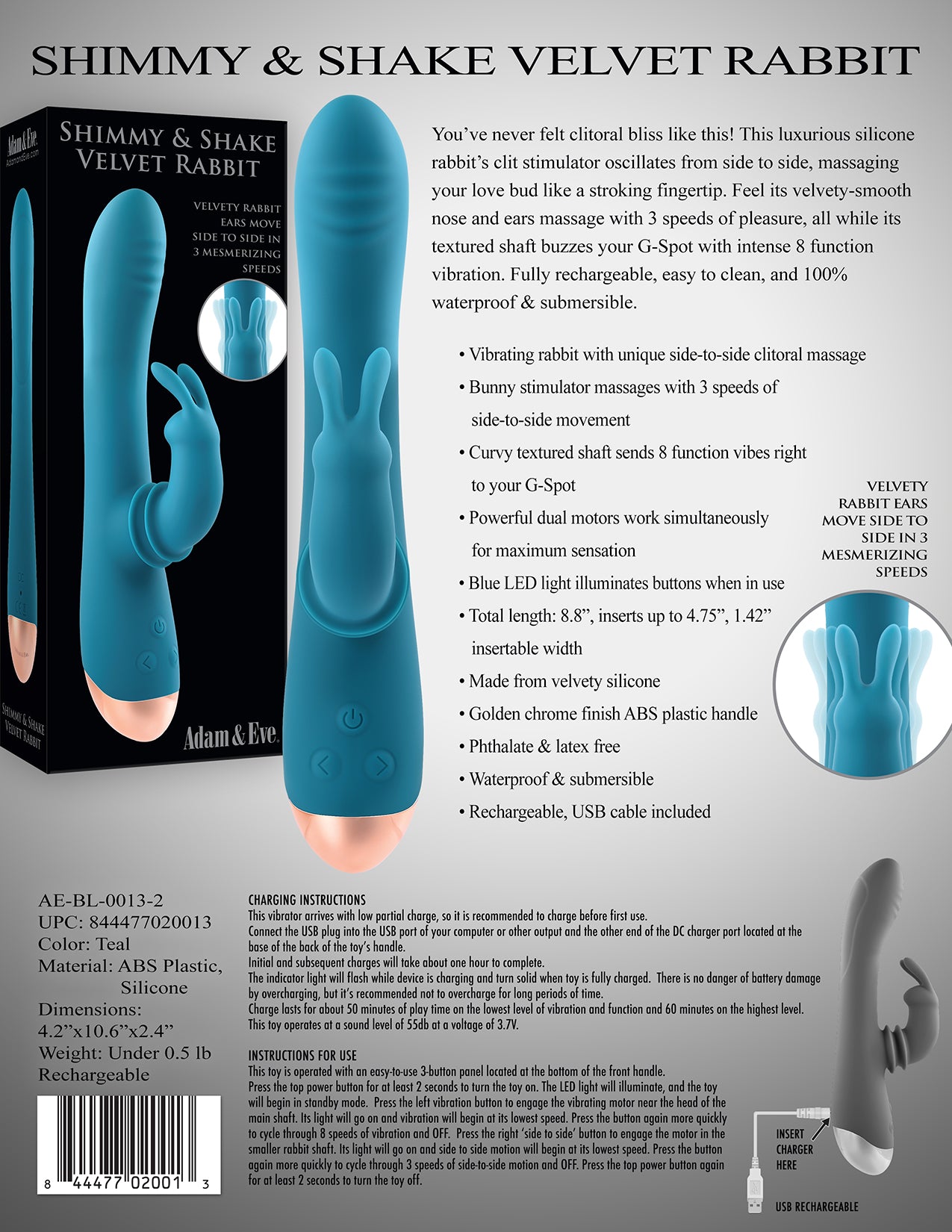Adam & Eve SHIMMY & SHAKE VELVET RABBIT Vibrator