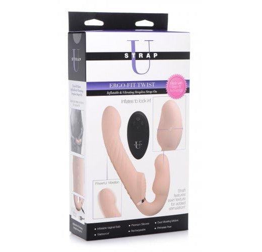 Strap U Ergo-Fit Twist Inflatable Vibrating Strapless Strap-on - Bare