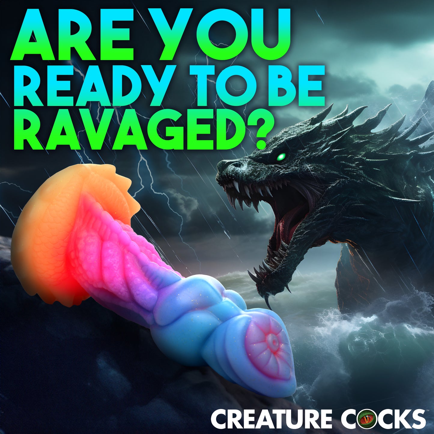 Creature Cocks Aqua-Cock - Glow in Dark Multi-Coloured 19.3cm Fantasy Dildo
