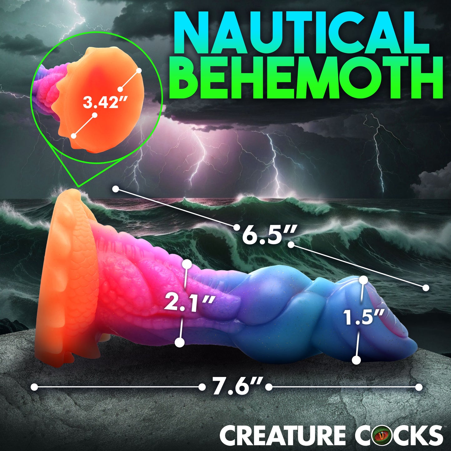 Creature Cocks Aqua-Cock - Glow in Dark Multi-Coloured 19.3cm Fantasy Dildo