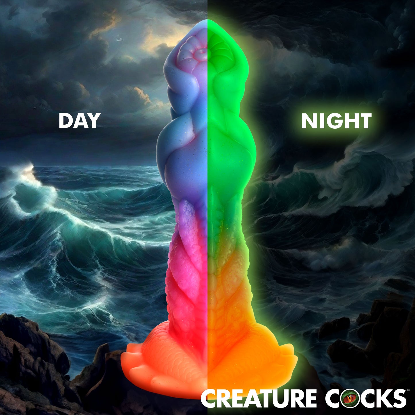 Creature Cocks Aqua-Cock - Glow in Dark Multi-Coloured 19.3cm Fantasy Dildo