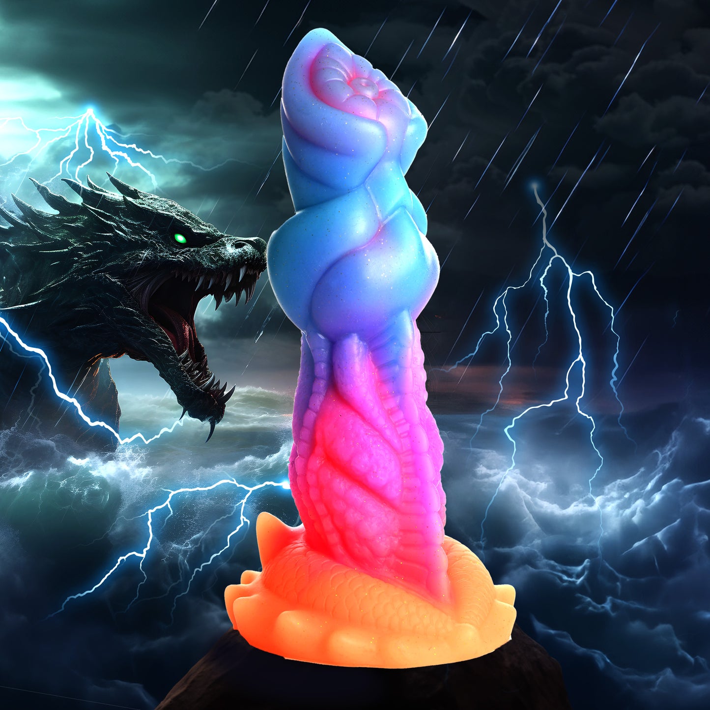 Creature Cocks Aqua-Cock - Glow in Dark Multi-Coloured 19.3cm Fantasy Dildo