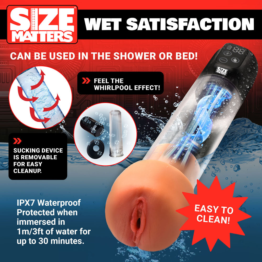 Size Matters Sucking Penis Pump - Clear USB Rechargeable Penis Pump + Attachments