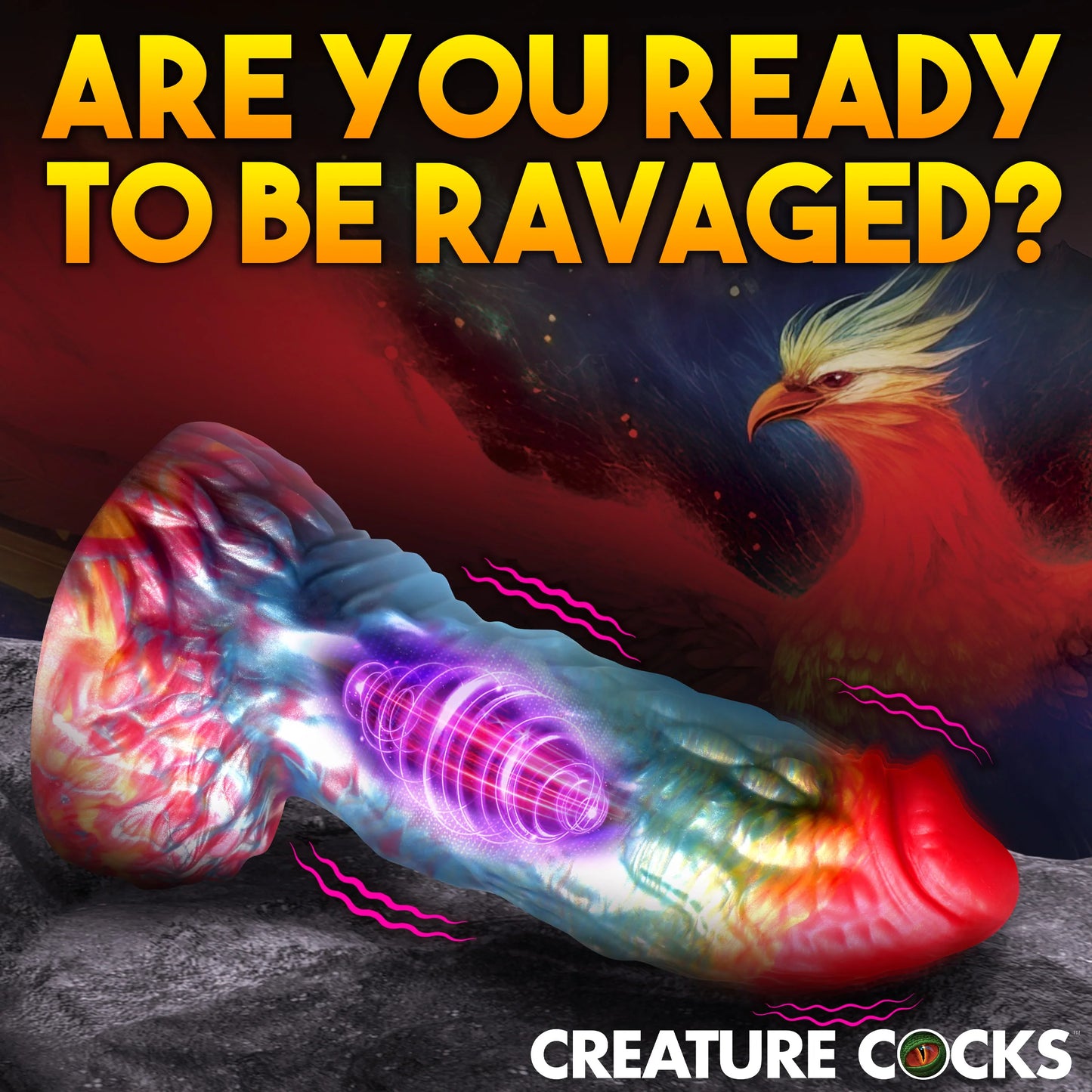 Creature Cocks Rainbow Phoenix Vibrating Silicone Dildo with Remote Control