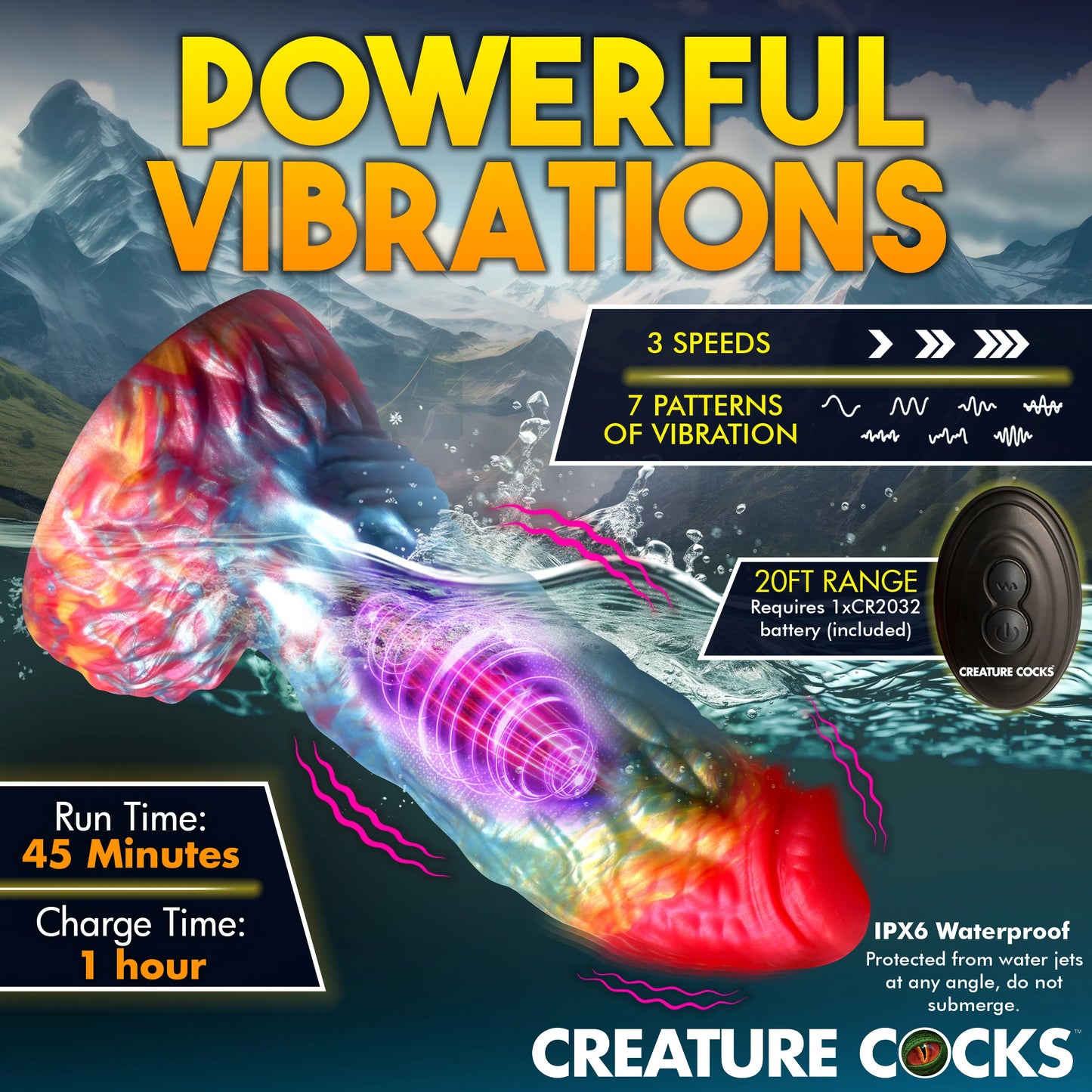 Creature Cocks Rainbow Phoenix Vibrating Silicone Dildo with Remote Control