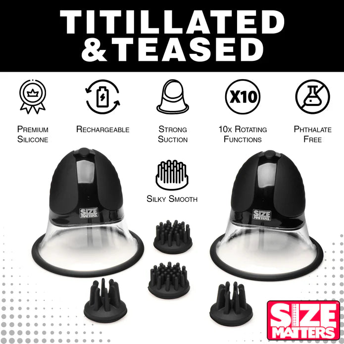Size Matters 10X Rotating Silicone Nipple Suckers w/ 4 Attachments - Black