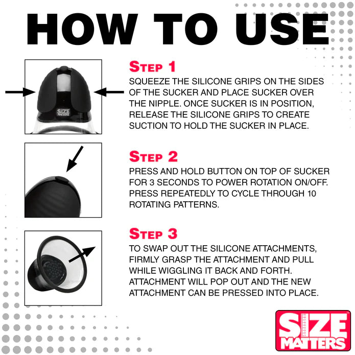 Size Matters 10X Rotating Silicone Nipple Suckers w/ 4 Attachments - Black
