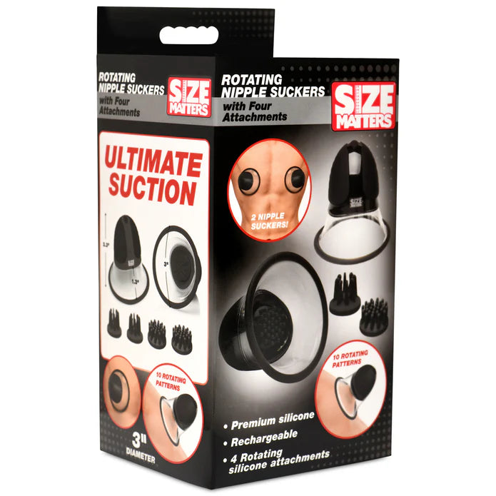 Size Matters 10X Rotating Silicone Nipple Suckers w/ 4 Attachments - Black