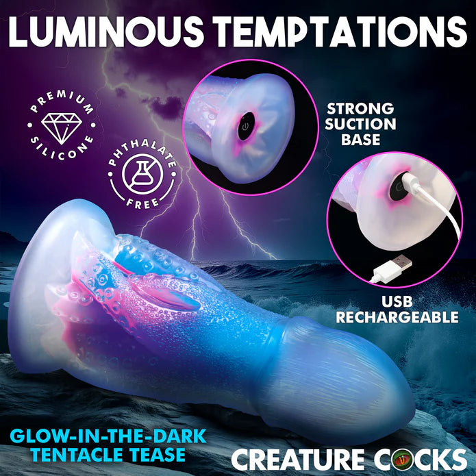 Creature Cocks Cocktopus Deluxe Glow-in-the-Dark Vibrating Silicone Dildo w Remote