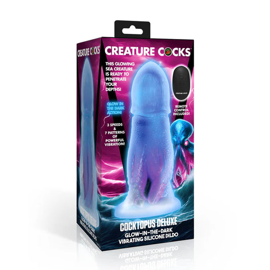 Creature Cocks Cocktopus Deluxe Glow-in-the-Dark Vibrating Silicone Dildo w Remote
