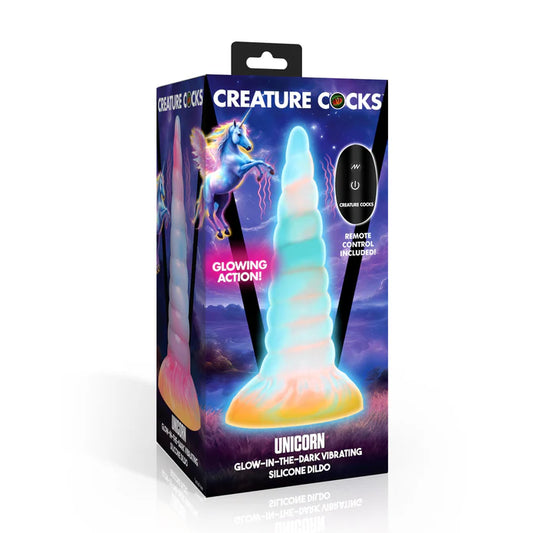Creature Cocks Unicorn Glow-in-the-Dark Vibrating Silicone Dildo w Remote