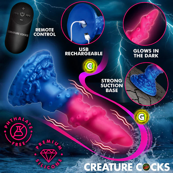 Creature Cocks Deluxe Lord Kraken Vibrating Glow-in-the-Dark Silicone Dildo w Remote