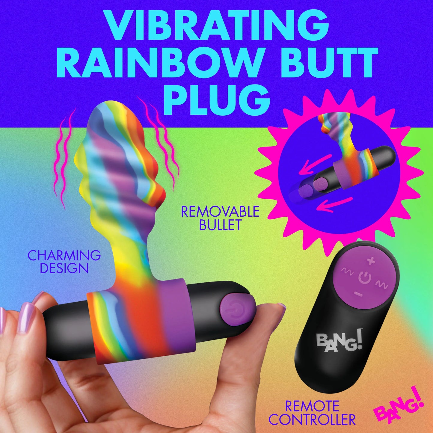 XR Brands | BANG! Vibrating Rainbow Butt Plug