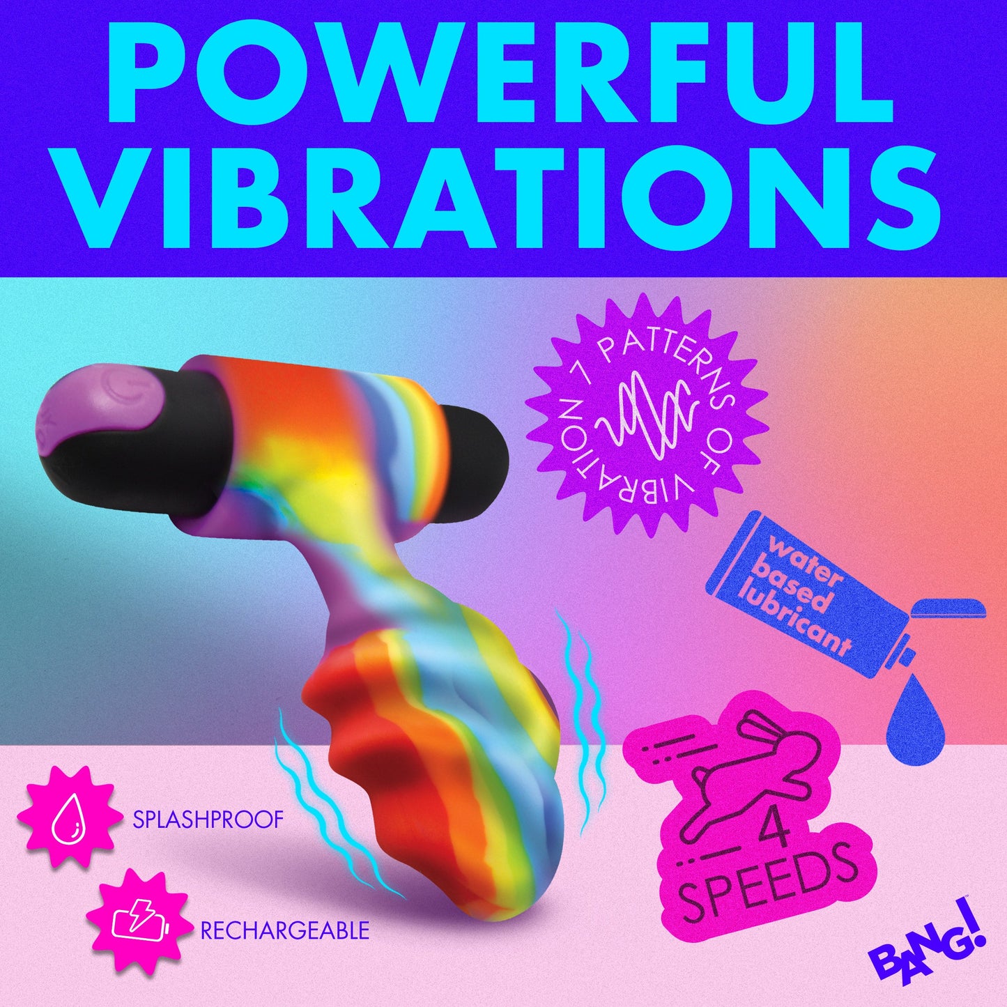 XR Brands | BANG! Vibrating Rainbow Butt Plug