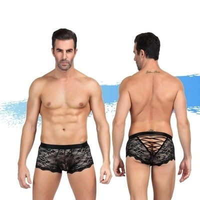 Ashella Lingerie Mica Lace Boxer Brief Black S/M or L/XL