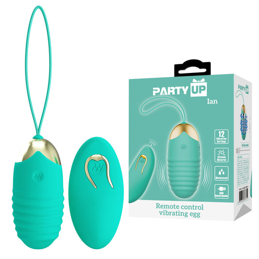 Party Up Ian Remote Control Vibrating Egg - Teal
