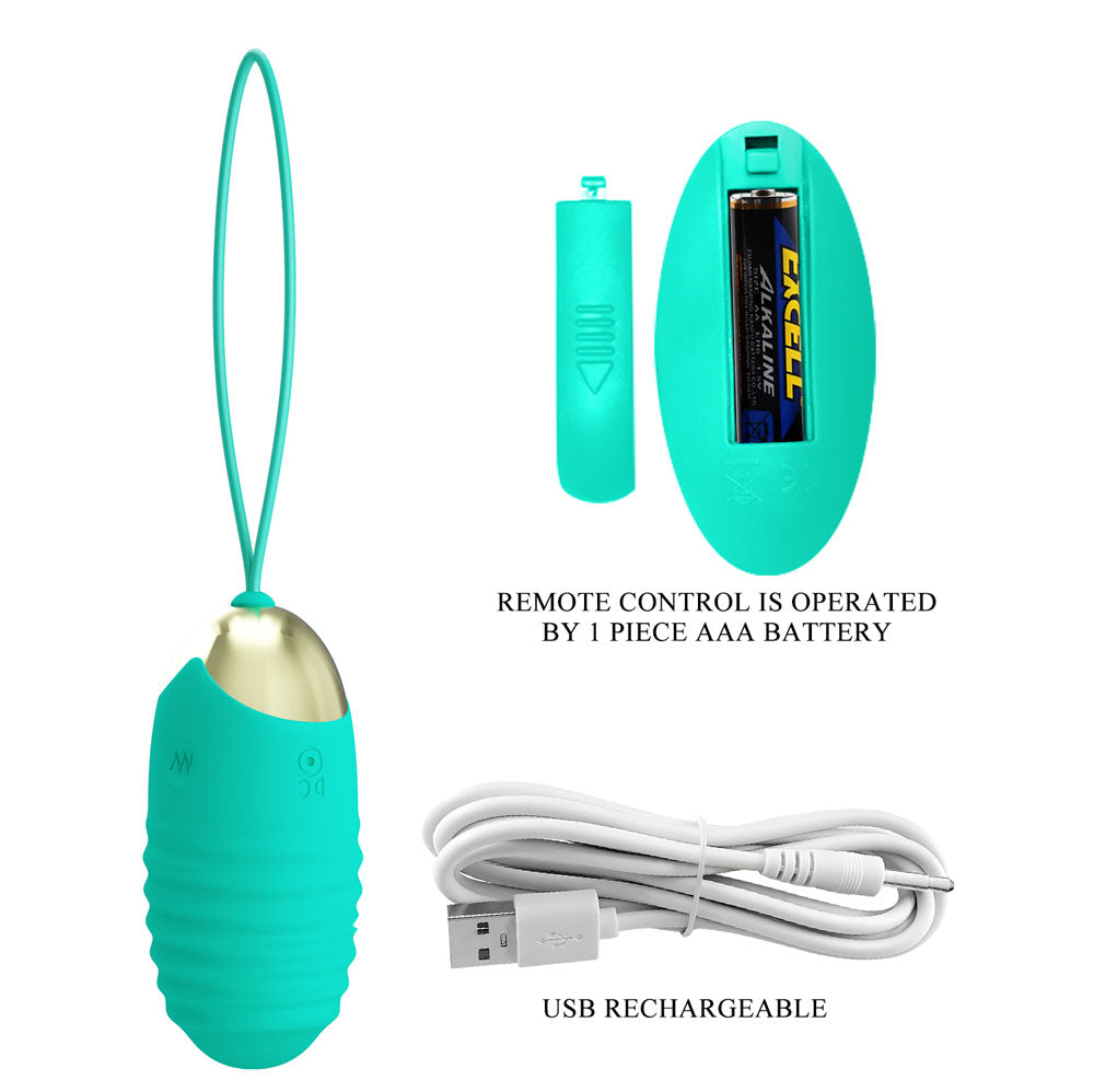 Party Up Ian Remote Control Vibrating Egg - Teal