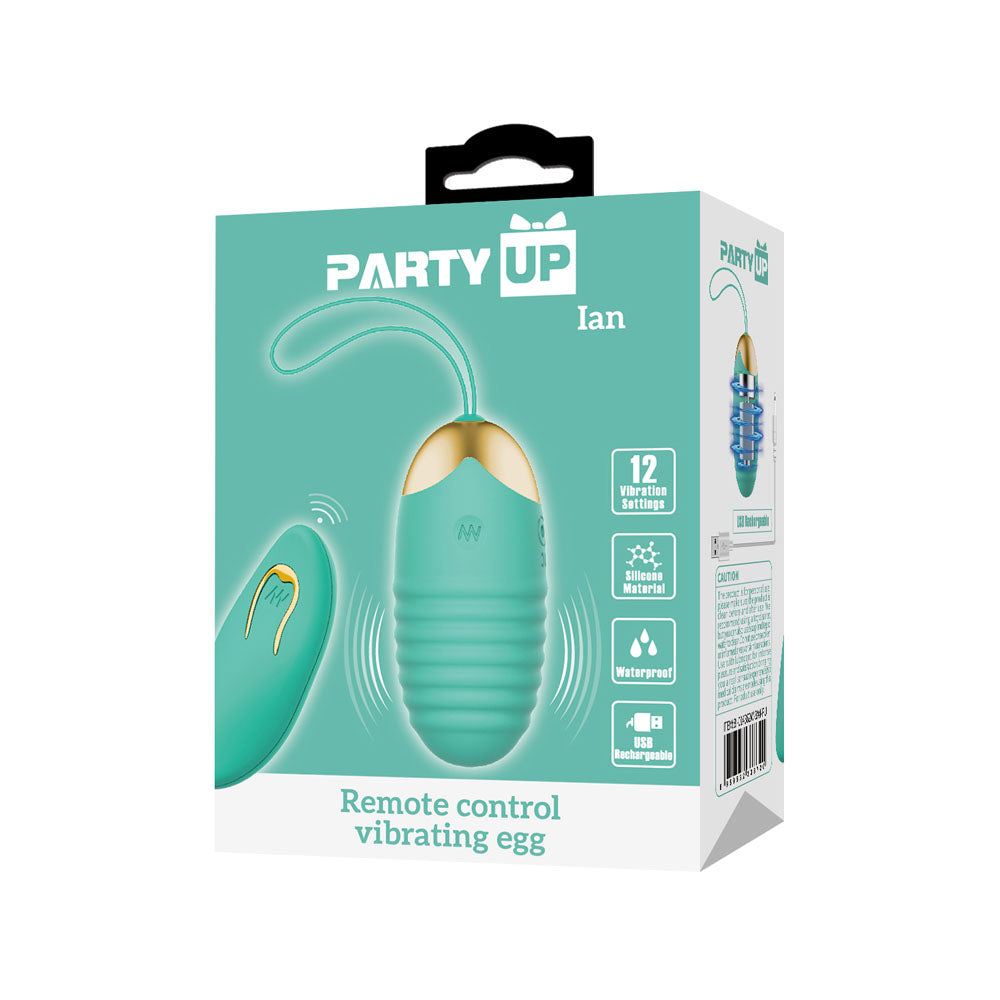 Party Up Ian Remote Control Vibrating Egg - Teal