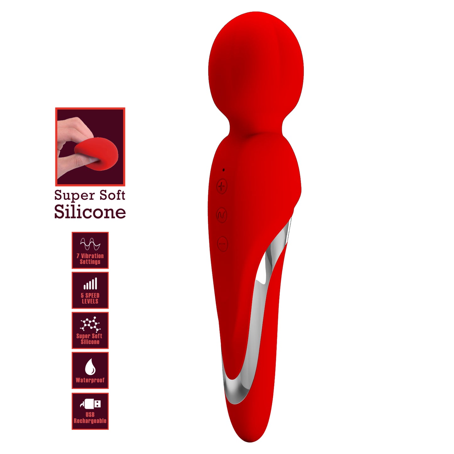 Pretty Love Super Soft Silicone Walter Body Massage Wand Vibrator Red