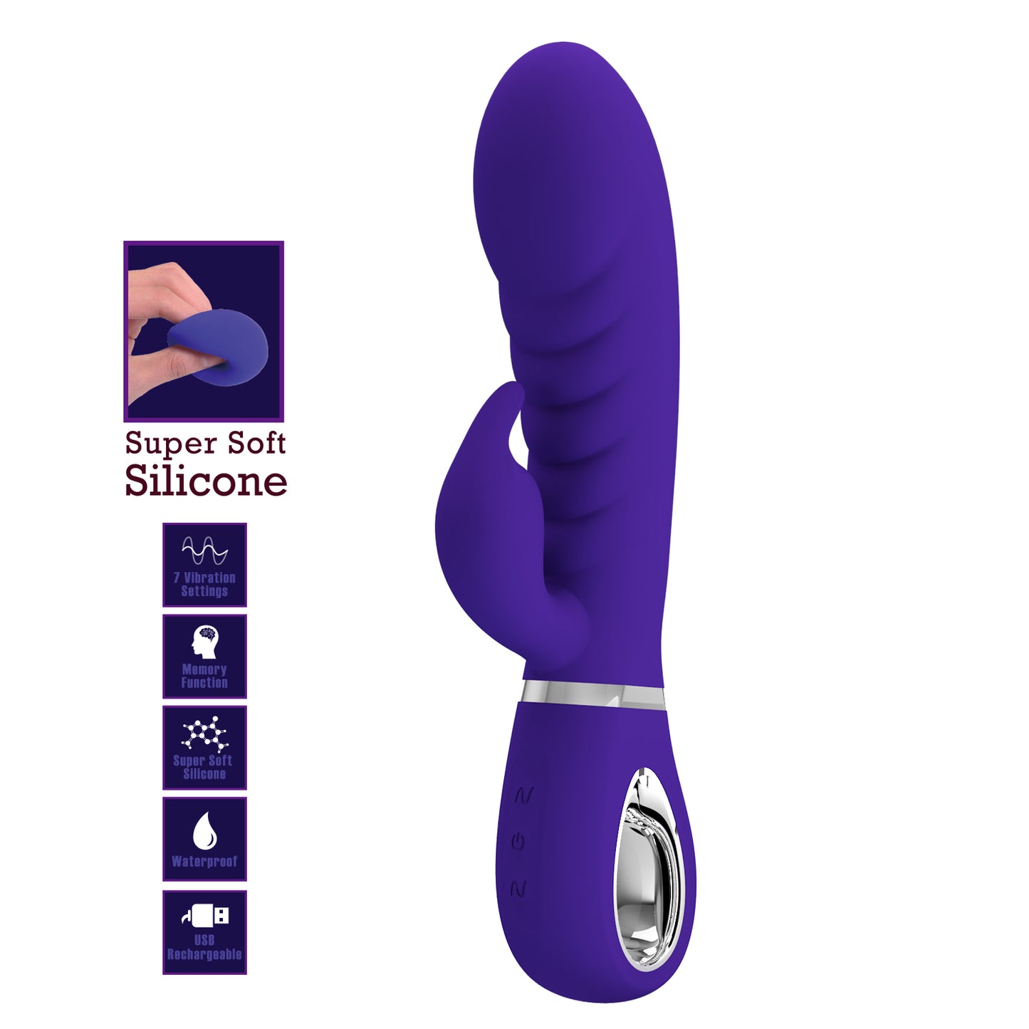 Pretty Love Super Soft Silicone Prescott Rabbit Vibrator Purple