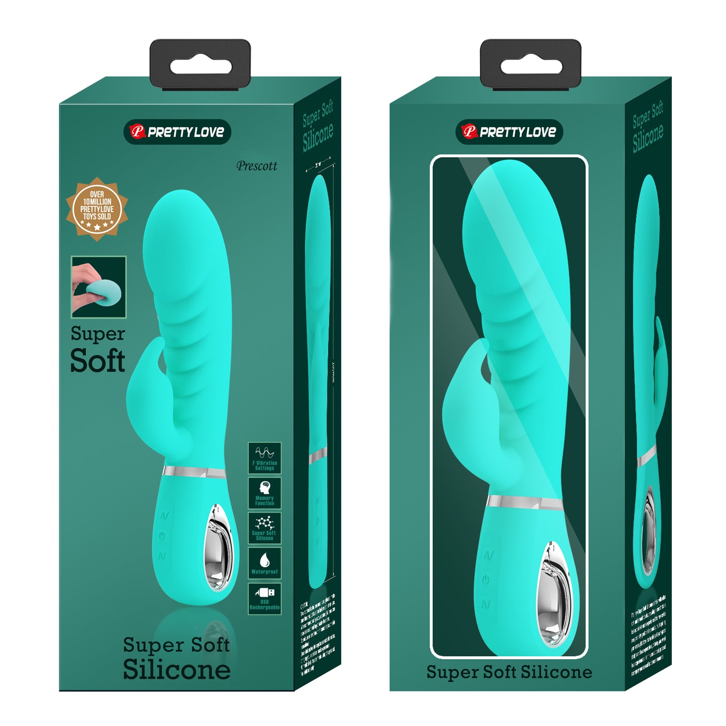 Pretty Love Super Soft Silicone Prescott Rabbit Vibrator Green
